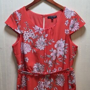 Chris McLaughlin Dress Womens 16 Orange Floral Fit & Flare Belted Knee Length